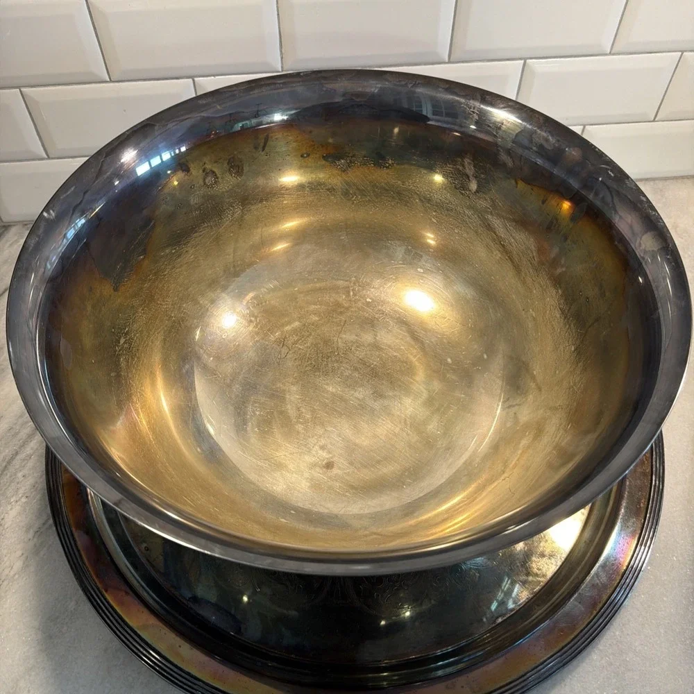Vintage Large Silver‎ Plated Punchbowl With Large Tray And Ladle Wedding OLA0003